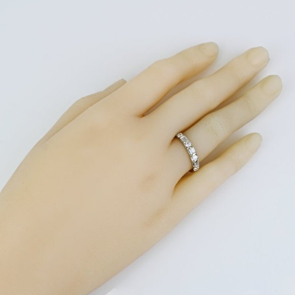 14k White Gold Baguette + Round-cut Diamond Bridal Wedding Band Ring - Picture 8 of 8